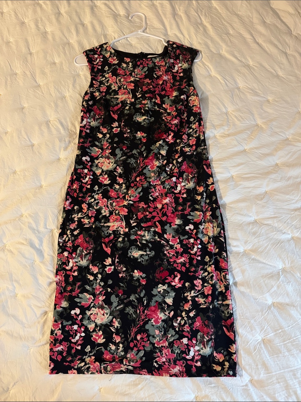 Cato Black Midi Dress with Pink Floral Print